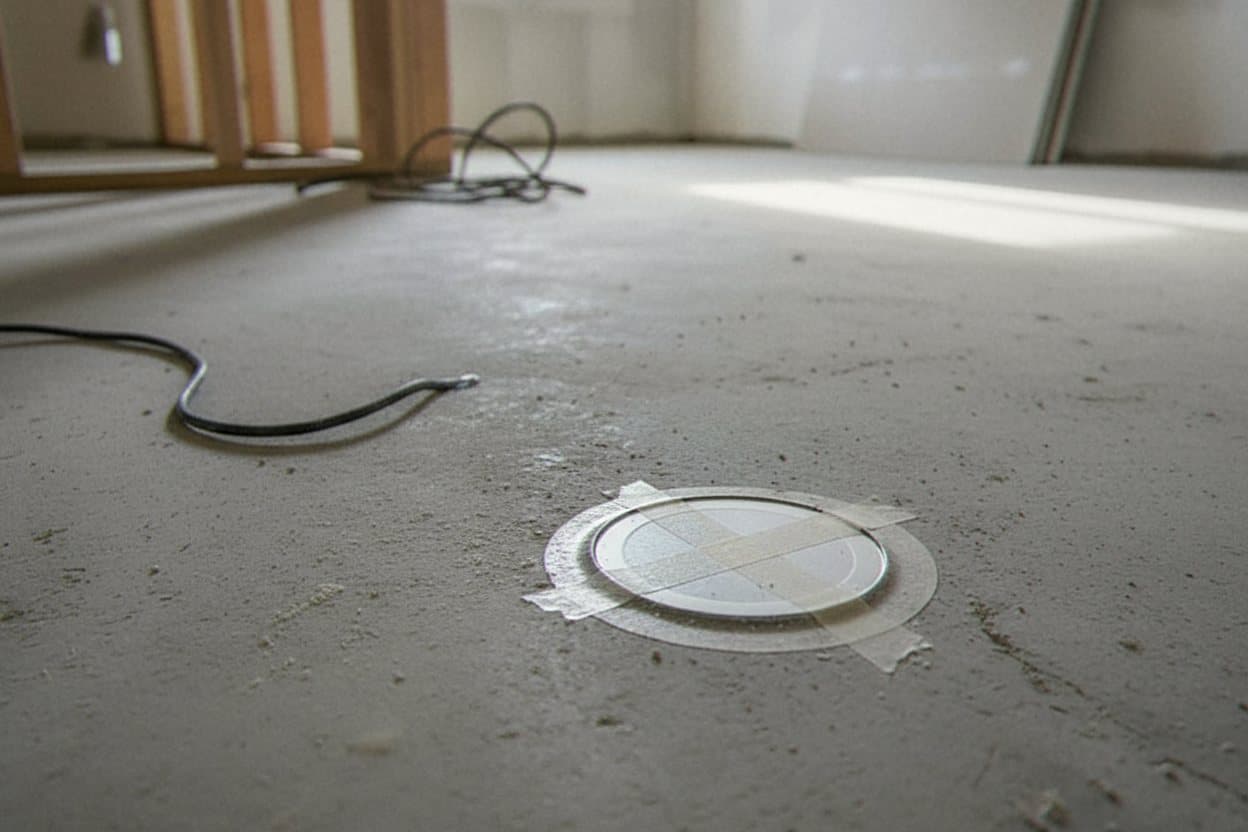 Calcium chloride test disc on concrete.