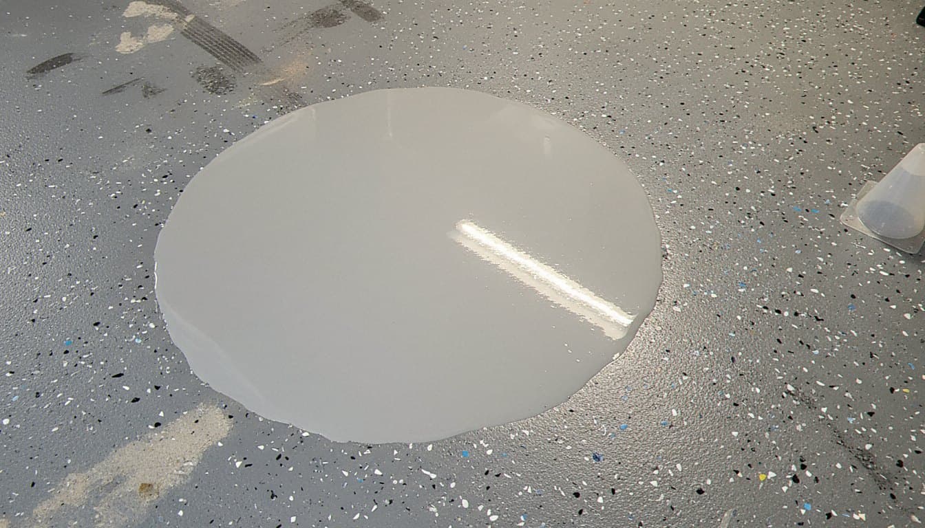Garage floor restored with flake epoxy.