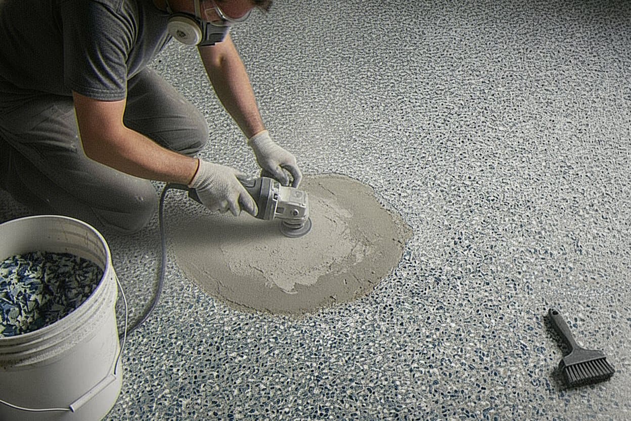 Grinding damaged epoxy before recoat.