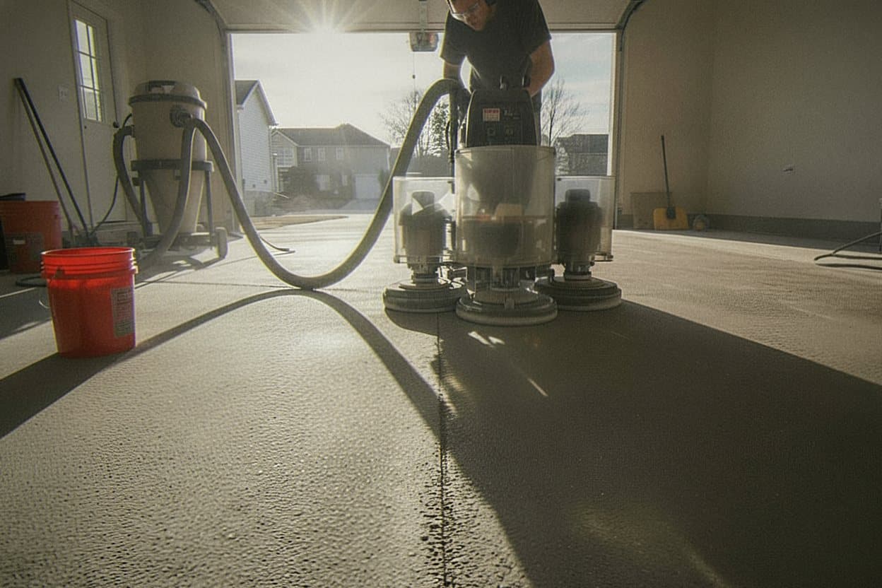 Concrete slab being opened with grinder.