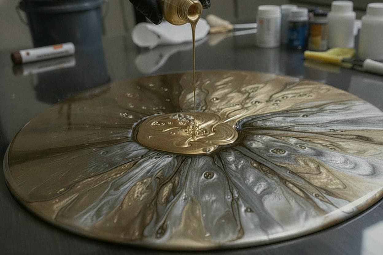 Metallic pigment poured into self-leveling.