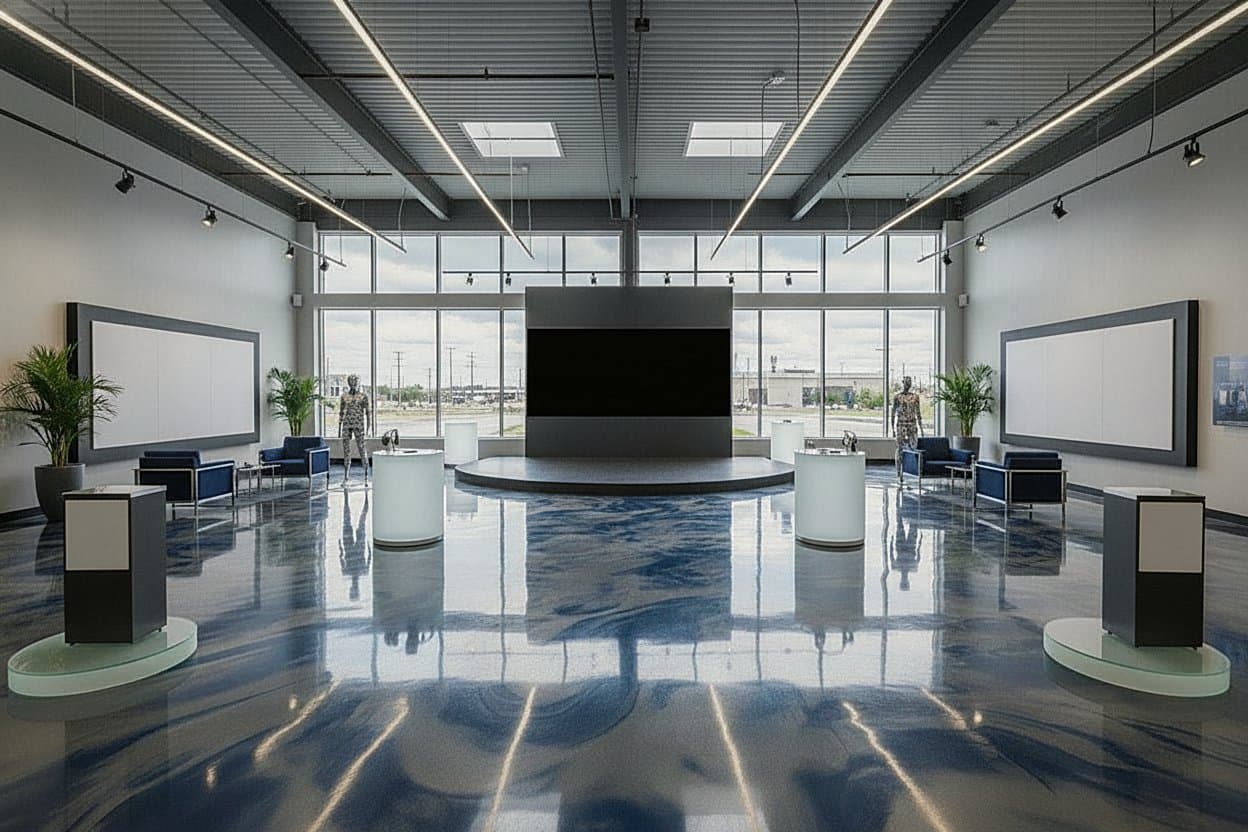 Commercial space with metallic epoxy floor.