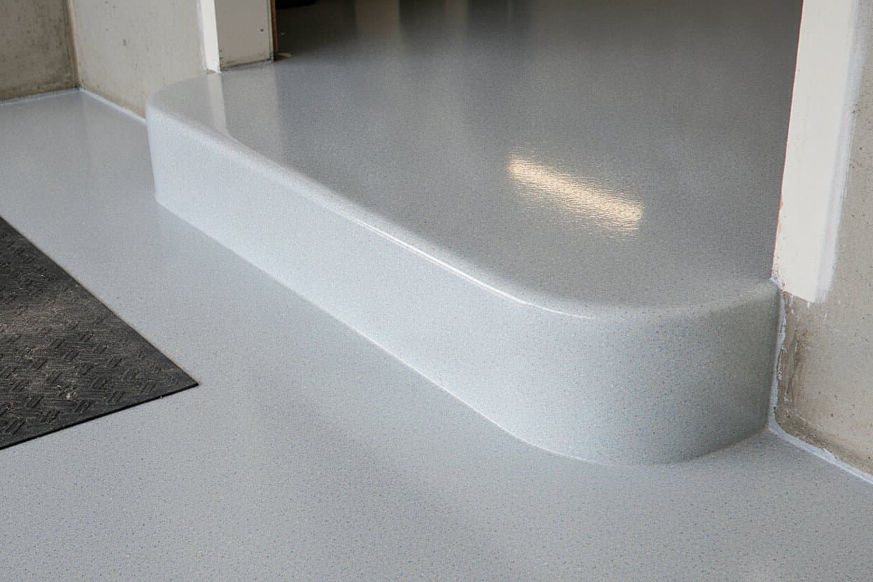 Topcoat applied to flake edge.