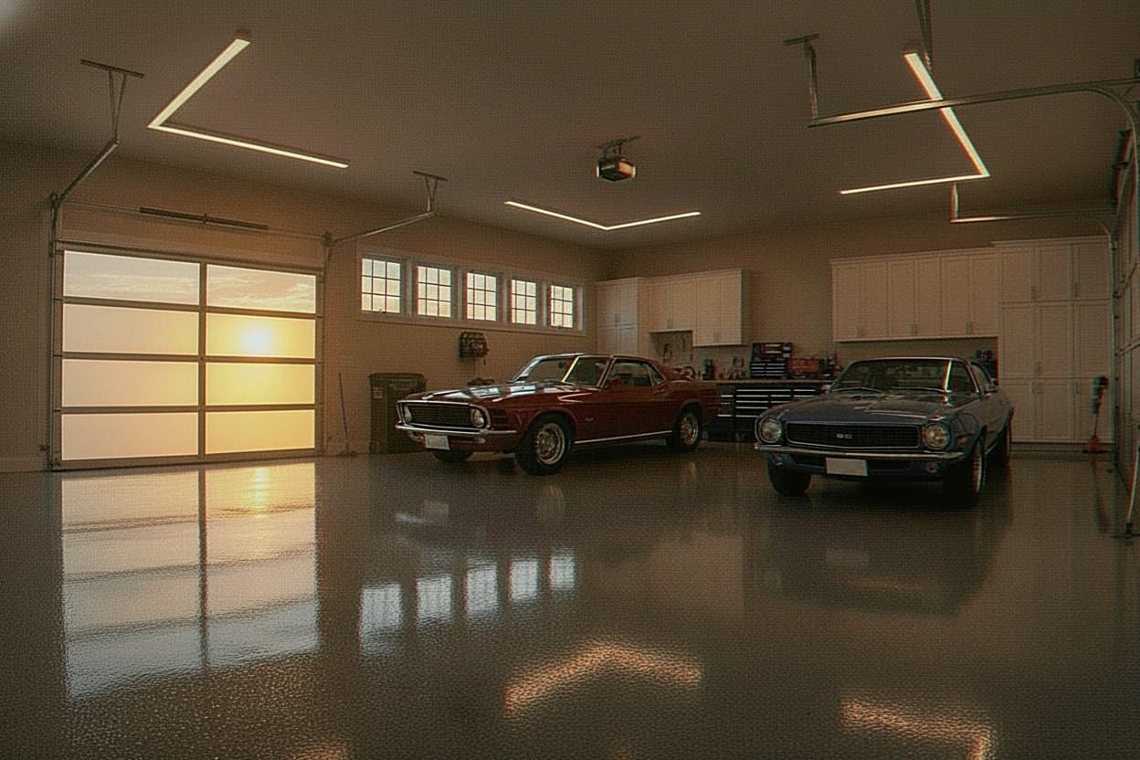 Garage with gloss polyaspartic finish.